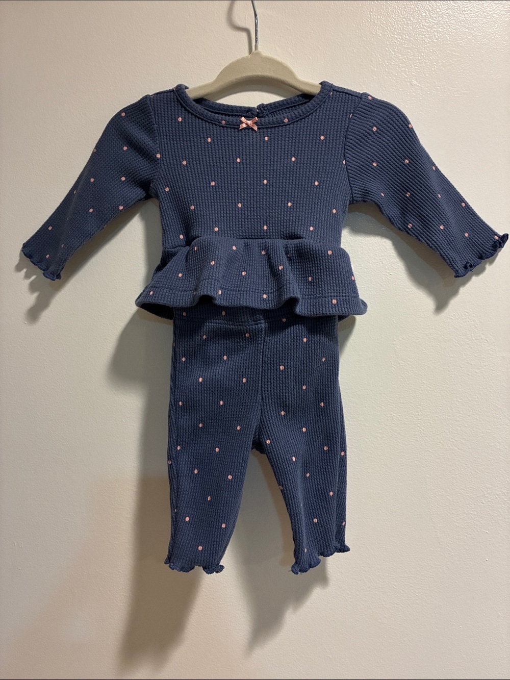Carters Newborn Girl Matching Set Blue Pink Polka Dot Thermal Outfit Longsleeve